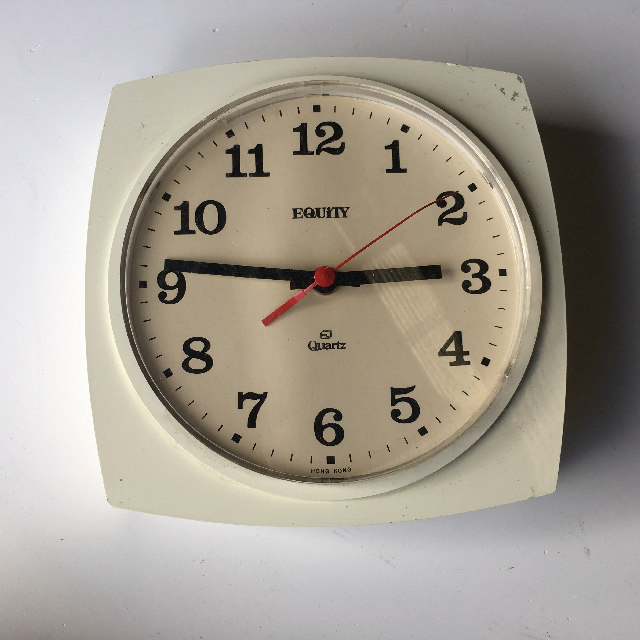 CLOCK, Wall Mount - 1980s White Equity ( DOES NOT WORK )